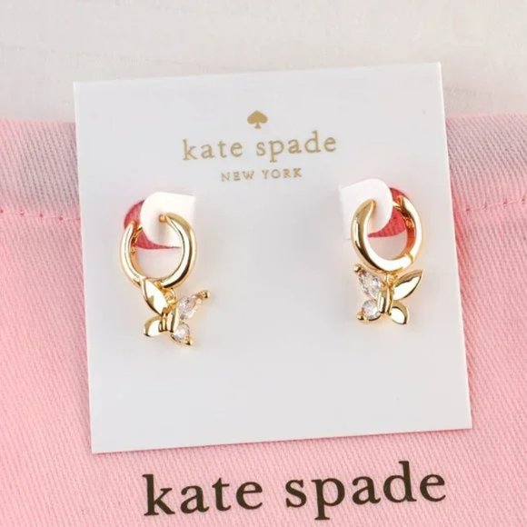 Kate Spade Social Butterfly Huggie Drop Earrings (with Dust Bag) NEW - Picture 2 of 4